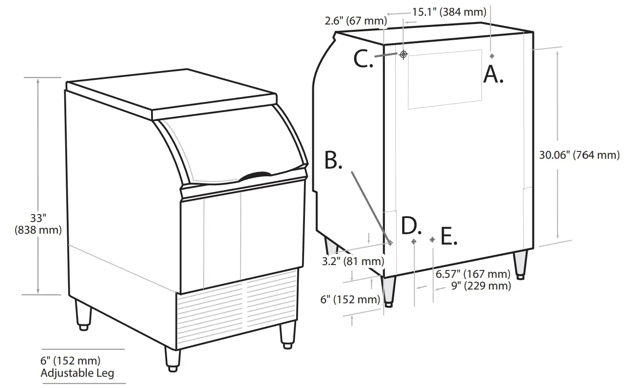 Ice-O-Matic ICEU220HA 238 lb. Undercounter Air Cooled Half Dice Ice Machine with 70 lb. Bin 24-1/2"W - Image 3