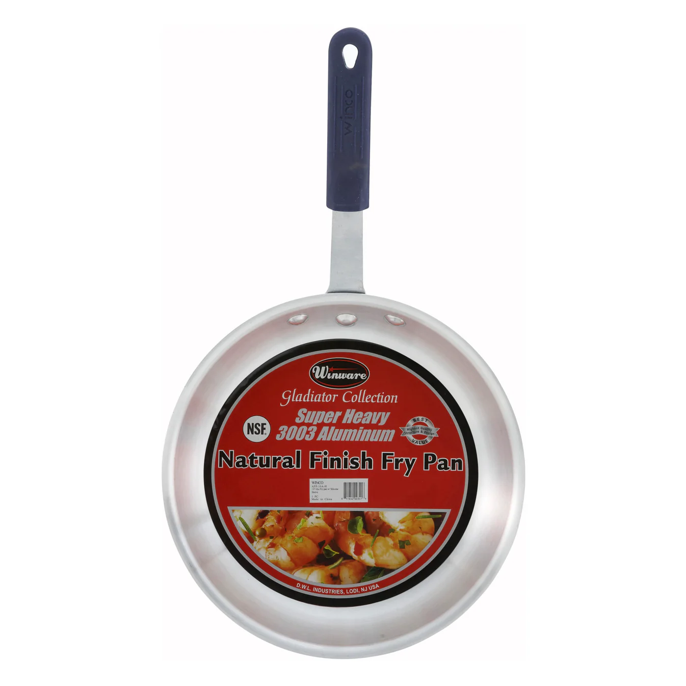 Winco Gladiator™ Natural Finish Aluminum Fry Pans with Sleeve - Image 2