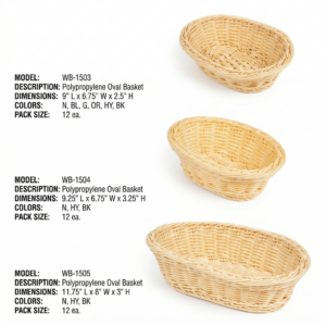 Woven Polypropylene Oval Serving Basket - WB-1503 to WB-1505 Series