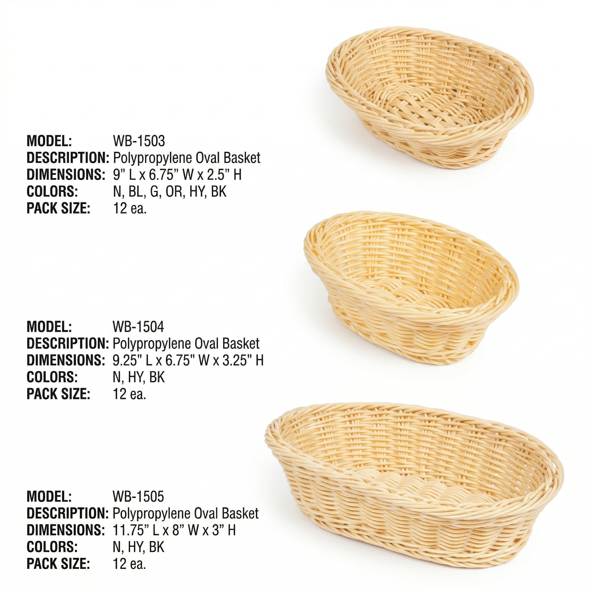 Woven Polypropylene Oval Serving Basket - WB-1503 to WB-1505 Series