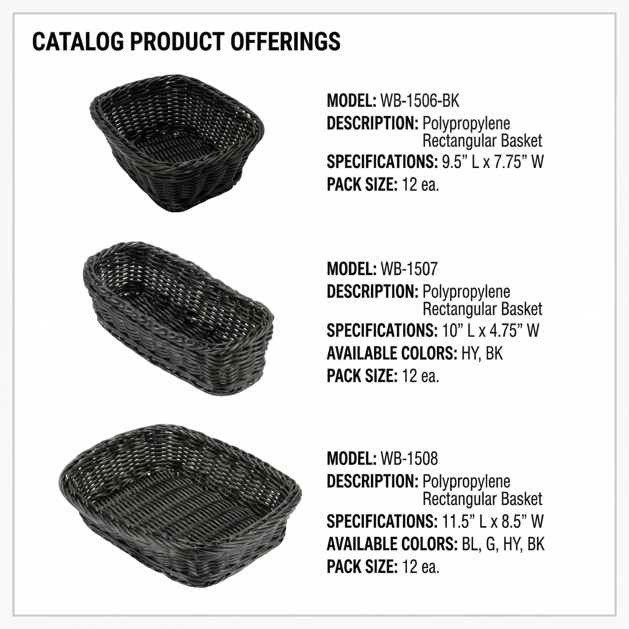 Woven Polypropylene Rectangular Serving Basket - WB-1506 to WB-1508 Series