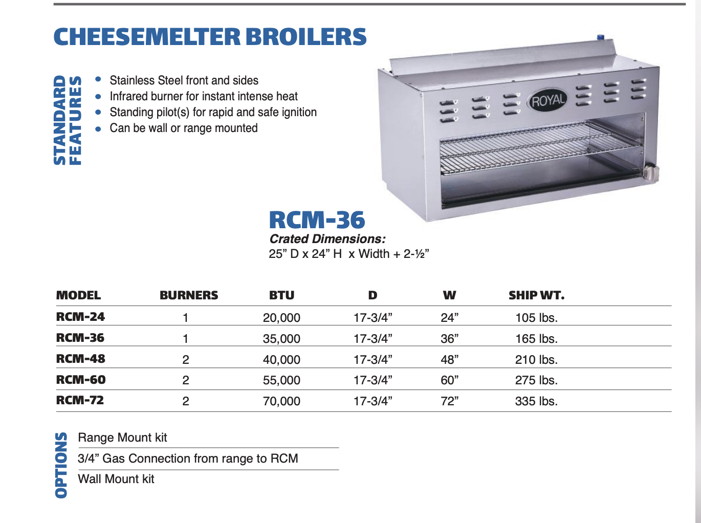 Royal Commercial Gas Cheesemelter Broiler - RCM Series - Image 2