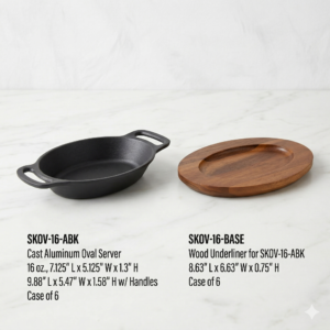 Cast Aluminum Sizzling Servers & Matching Wood Underliners