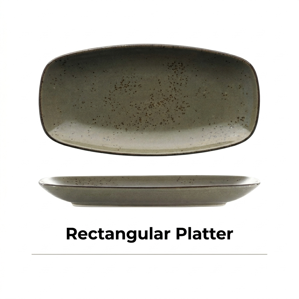 Itinow Green Smoke Reactive Glaze Rectangular Platter