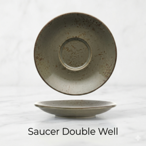 Itinow Green Smoke Reactive Glaze Saucer Double Well